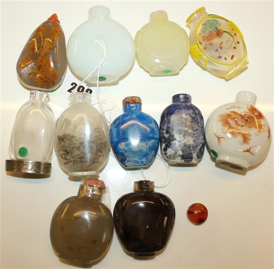 11 glass & ceramic snuff bottles various